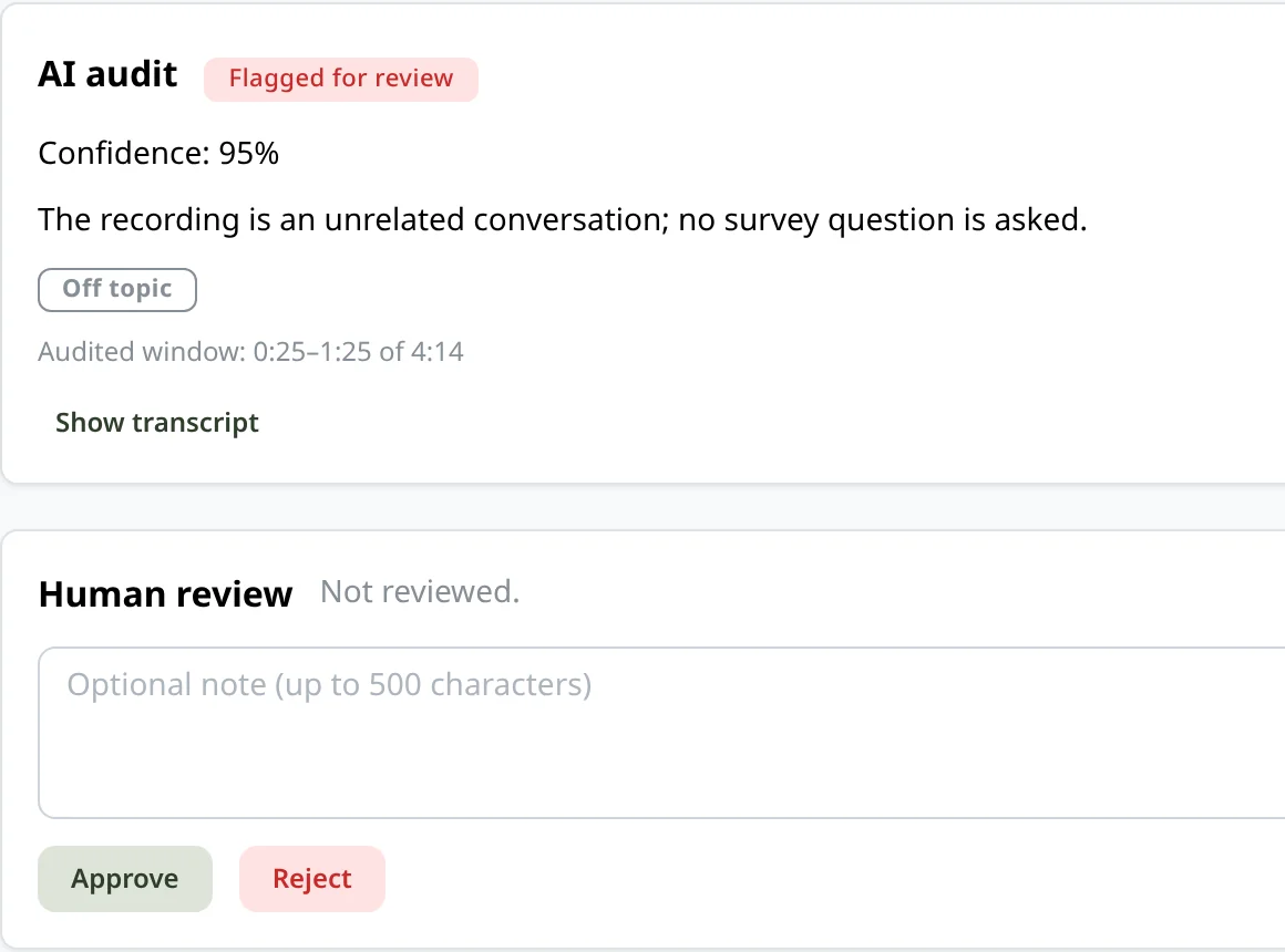 Interview detail: location, audio and AI audit
