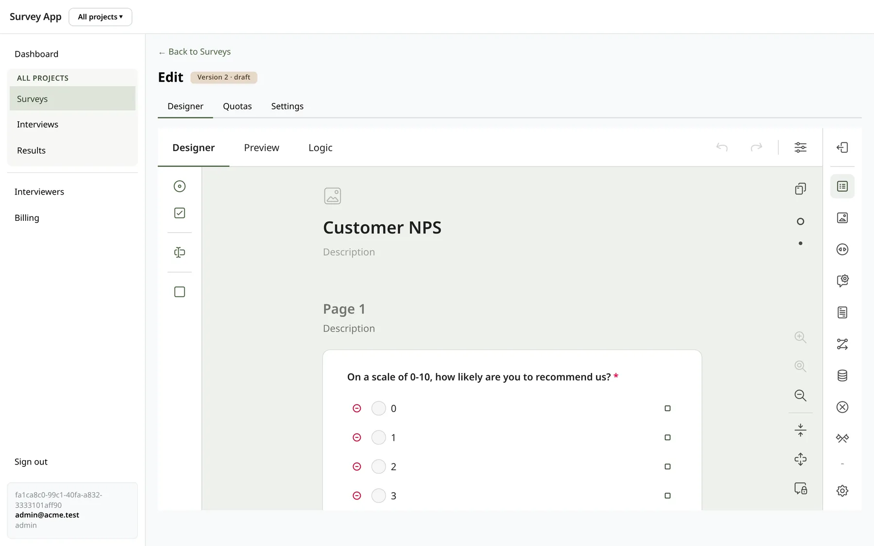 Visual survey builder
