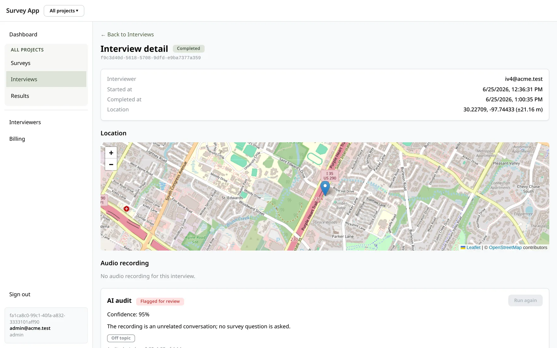 Interview detail: location, audio and AI audit